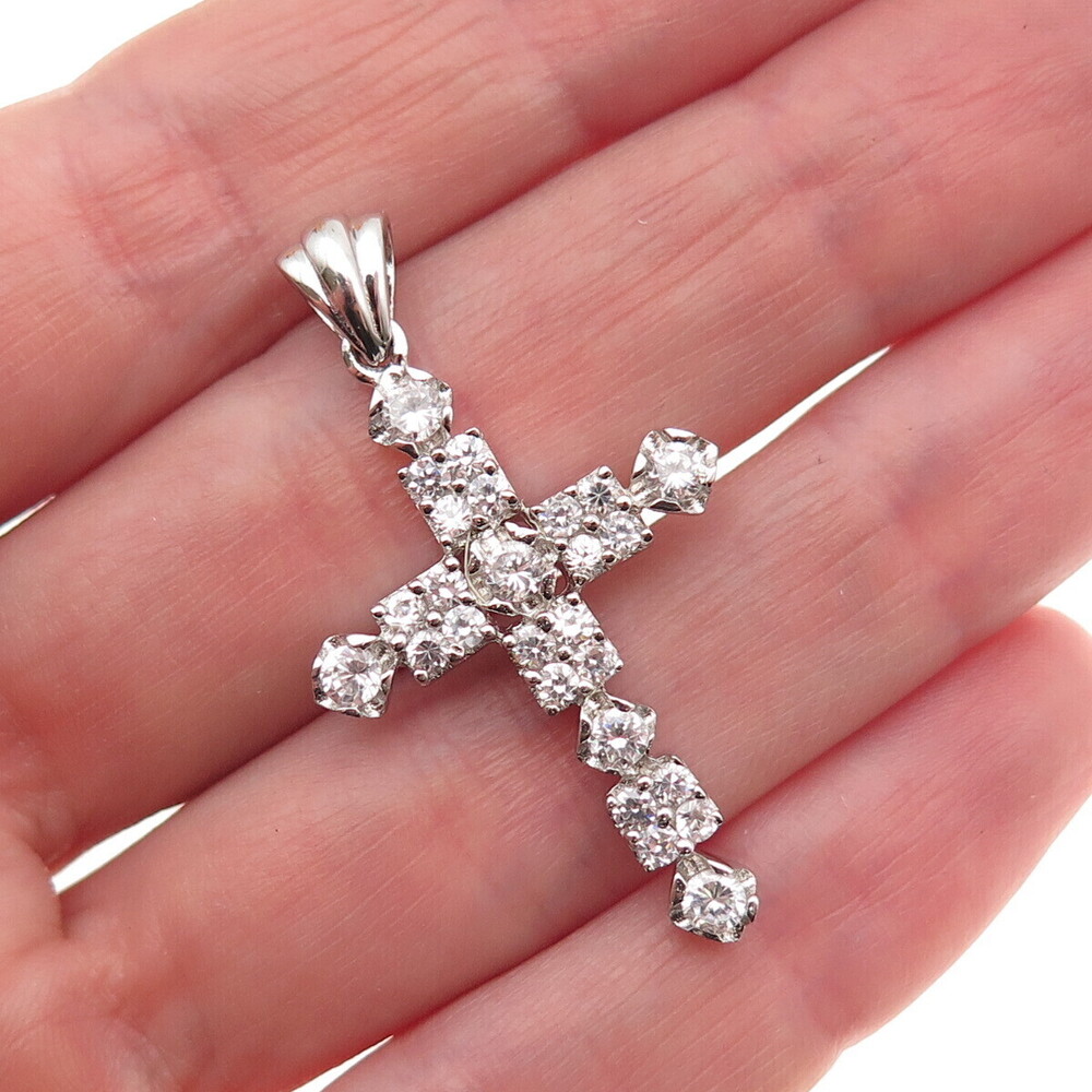 925 Sterling Silver Round-Cut C Z Sparkle Cross Charm Pendant